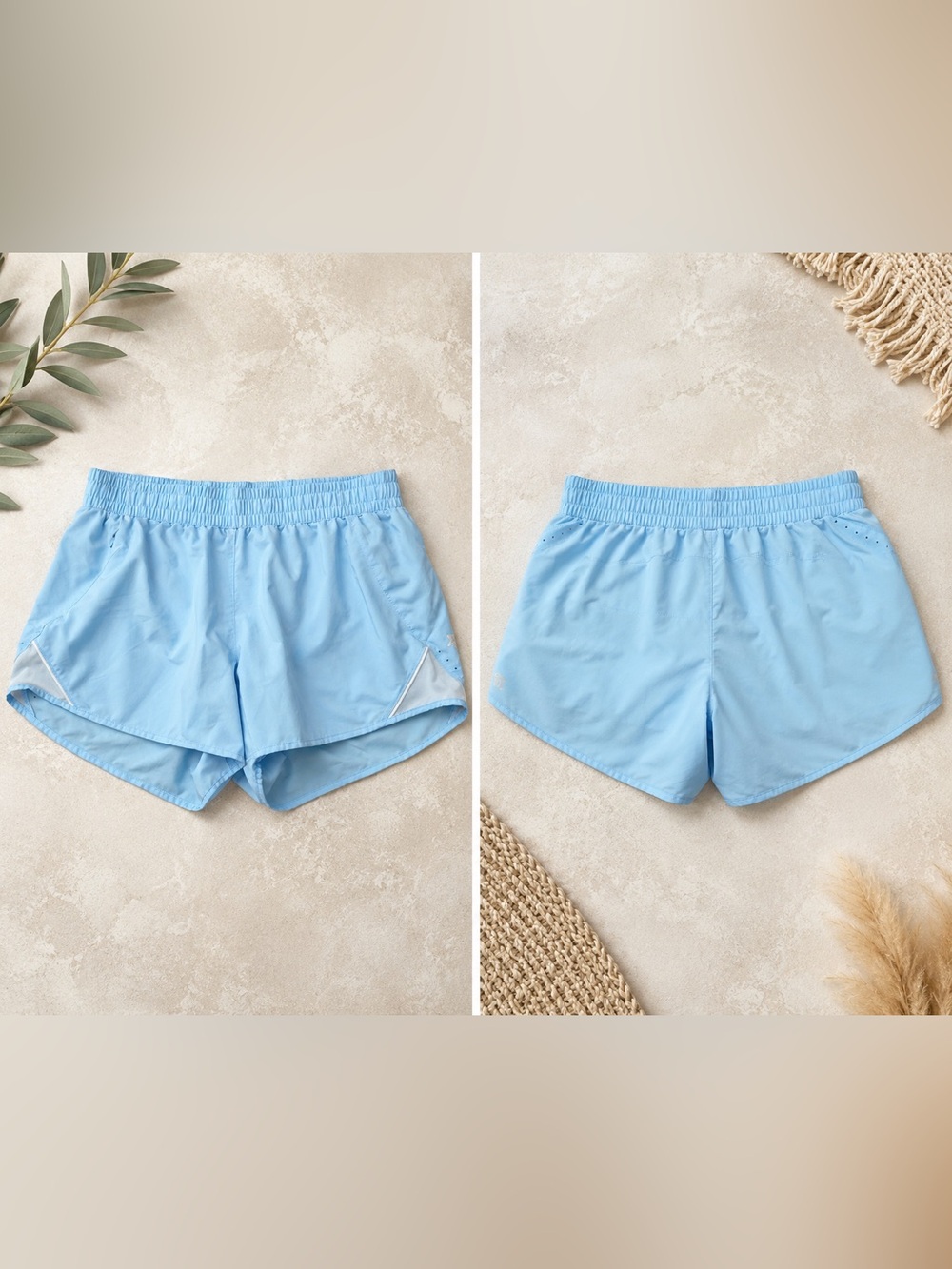 Light Blue Athletic Running Shorts Elastic Waist Reflective Detail Size Medium